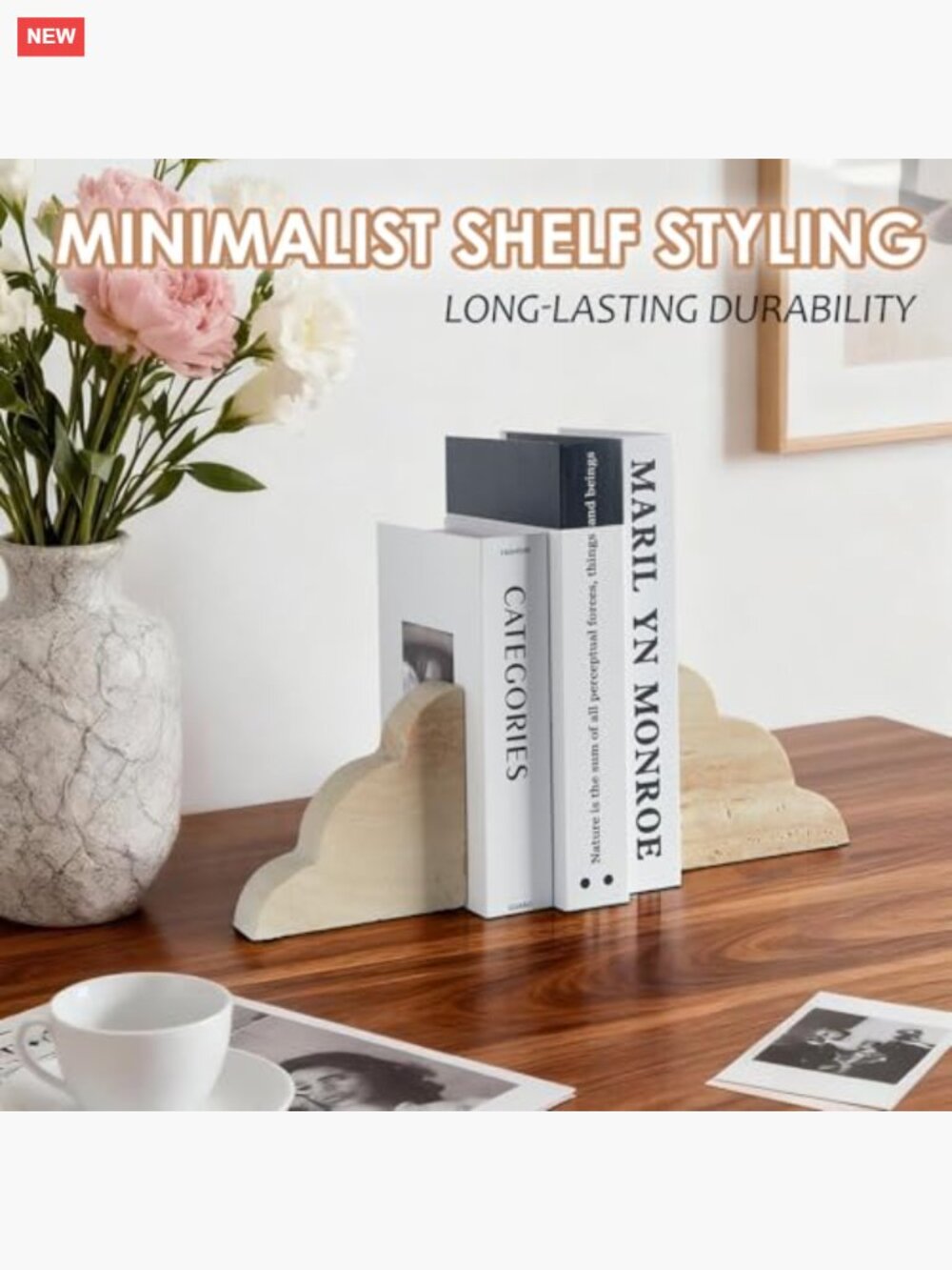 Heavy Travertine Marble Bookends Set of 2 - Non-Slip Base for Bookshelf Desk - Picture 6 of 6